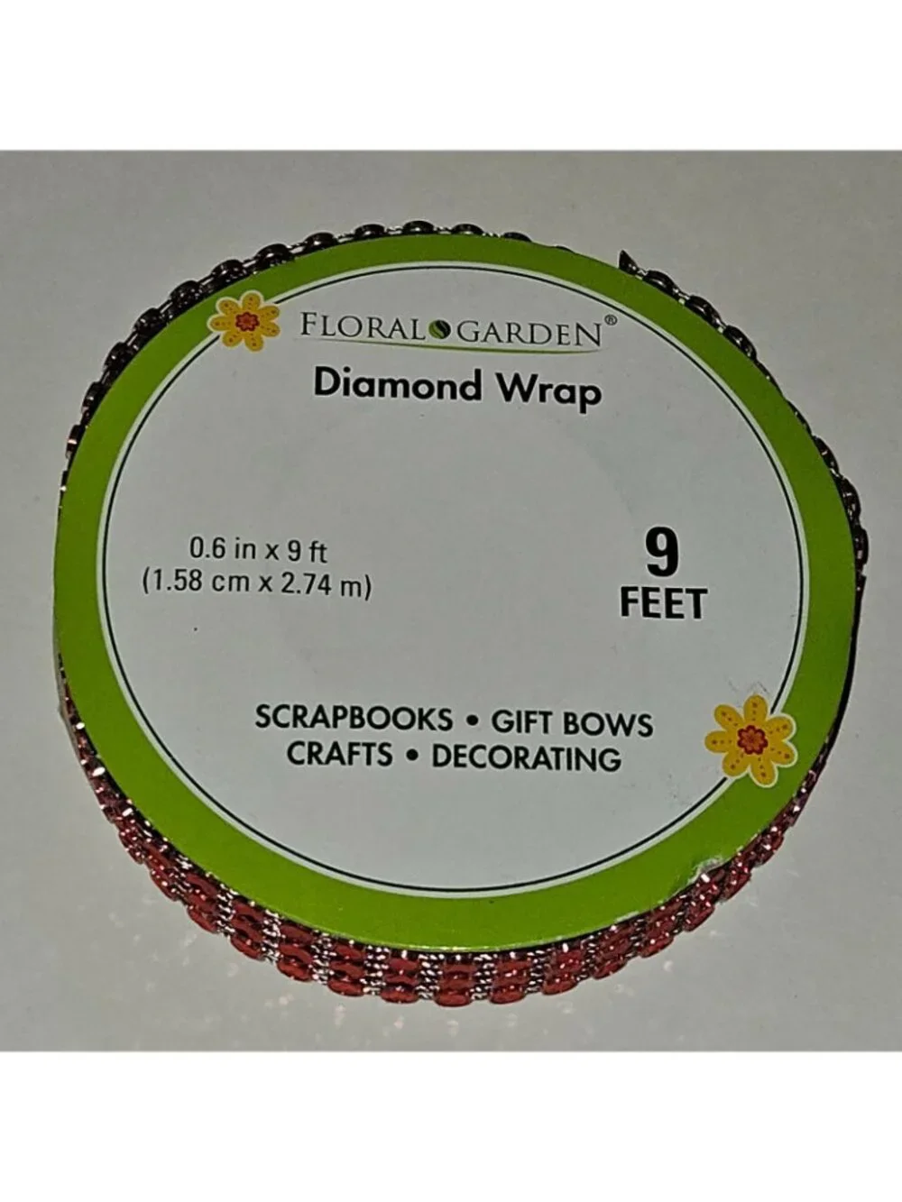 Floral Garden Diamond Wrap Ribbon Red Rhinestone 0.6